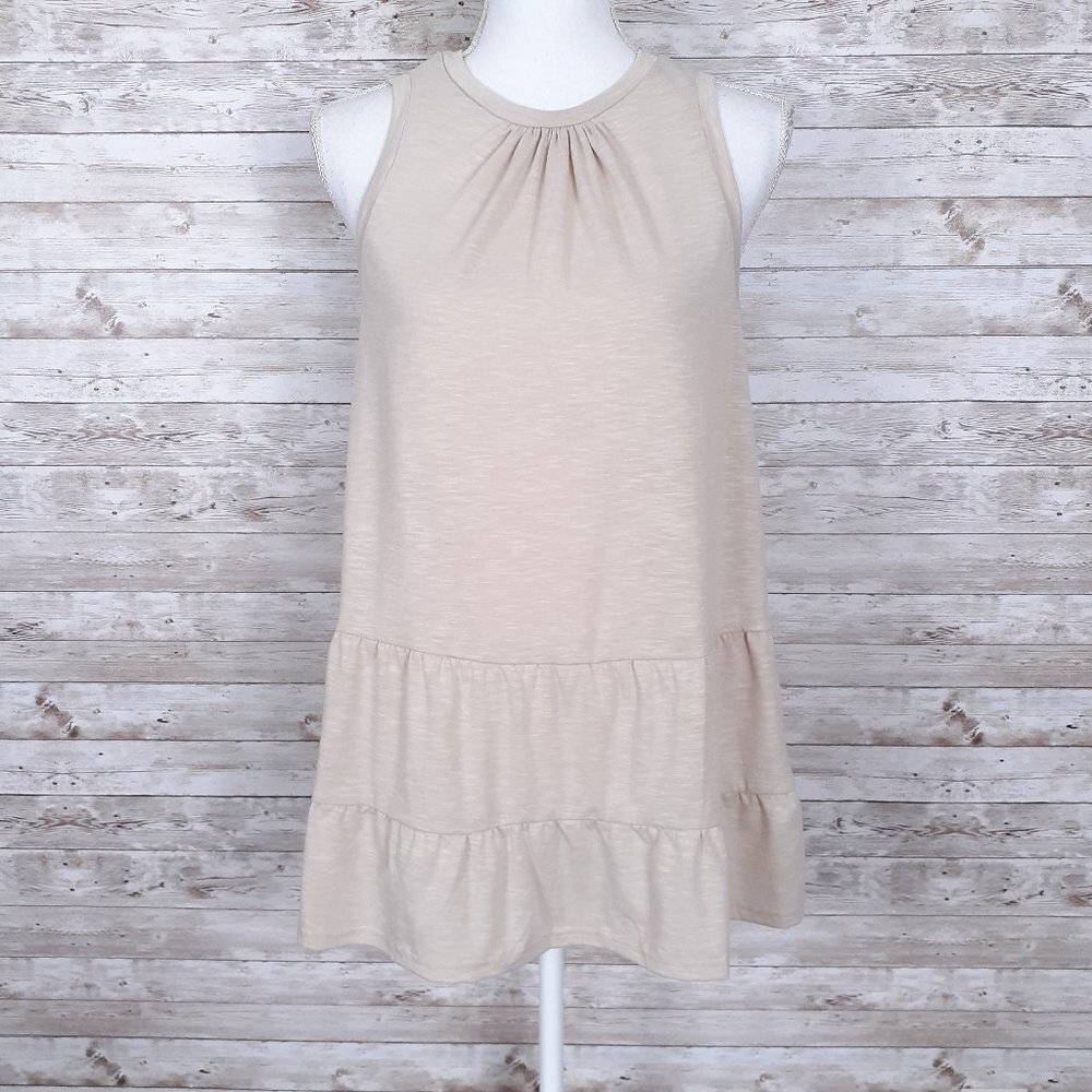 Womens Sleeveless  Tiered Top S Tie Back Beige 557A